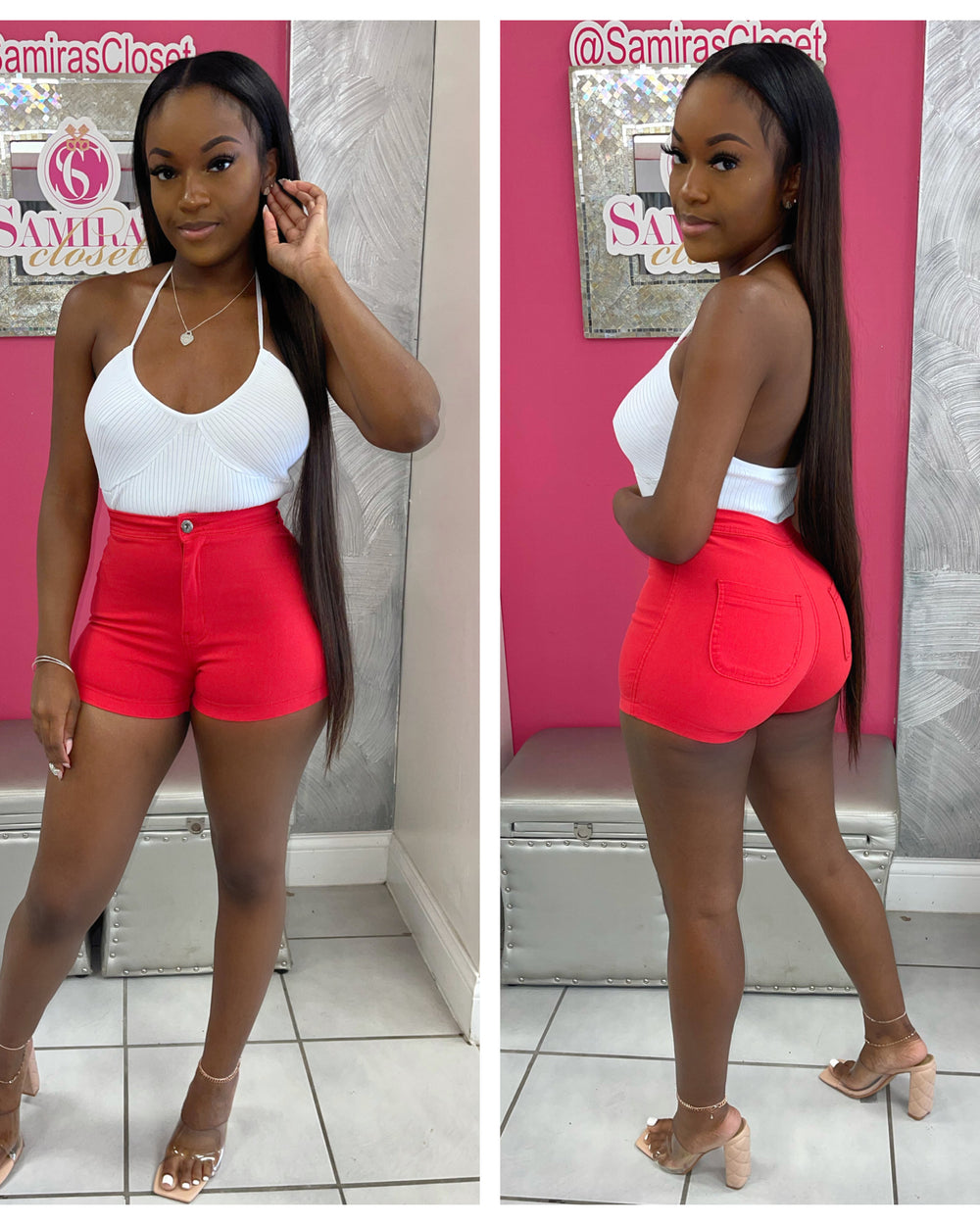 Extra Stretch Highwaisted Shorts-Red