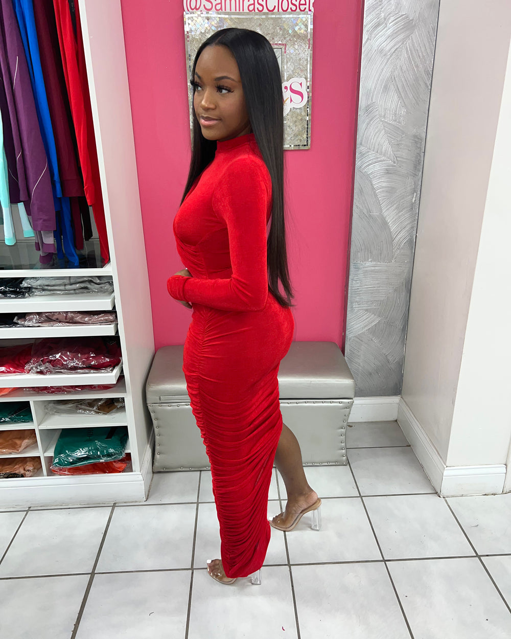 Not So Boujee Midi Dress-Red
