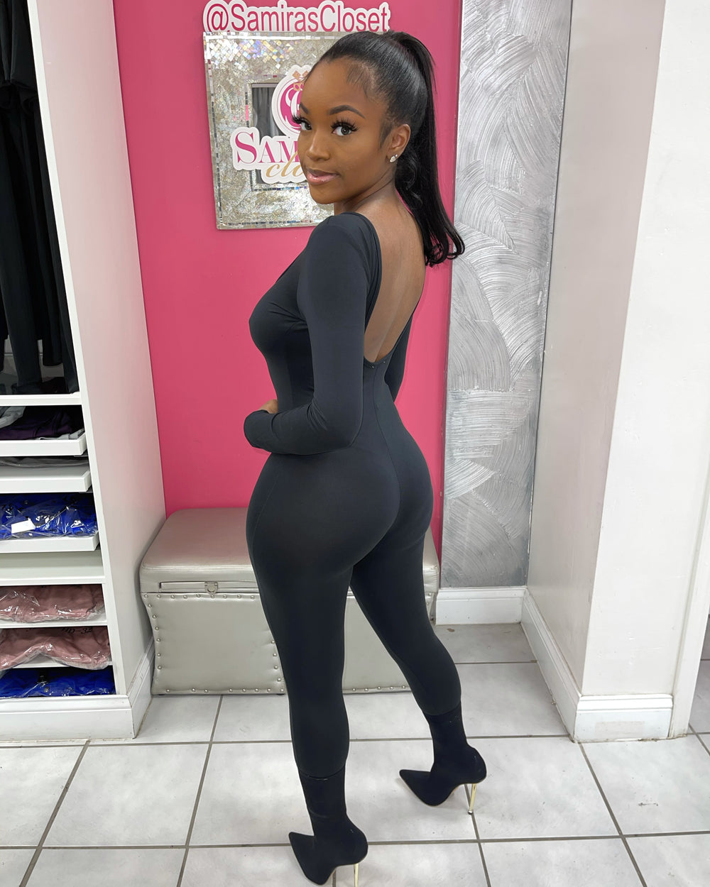 Scoop Back Jumpsuit-Black