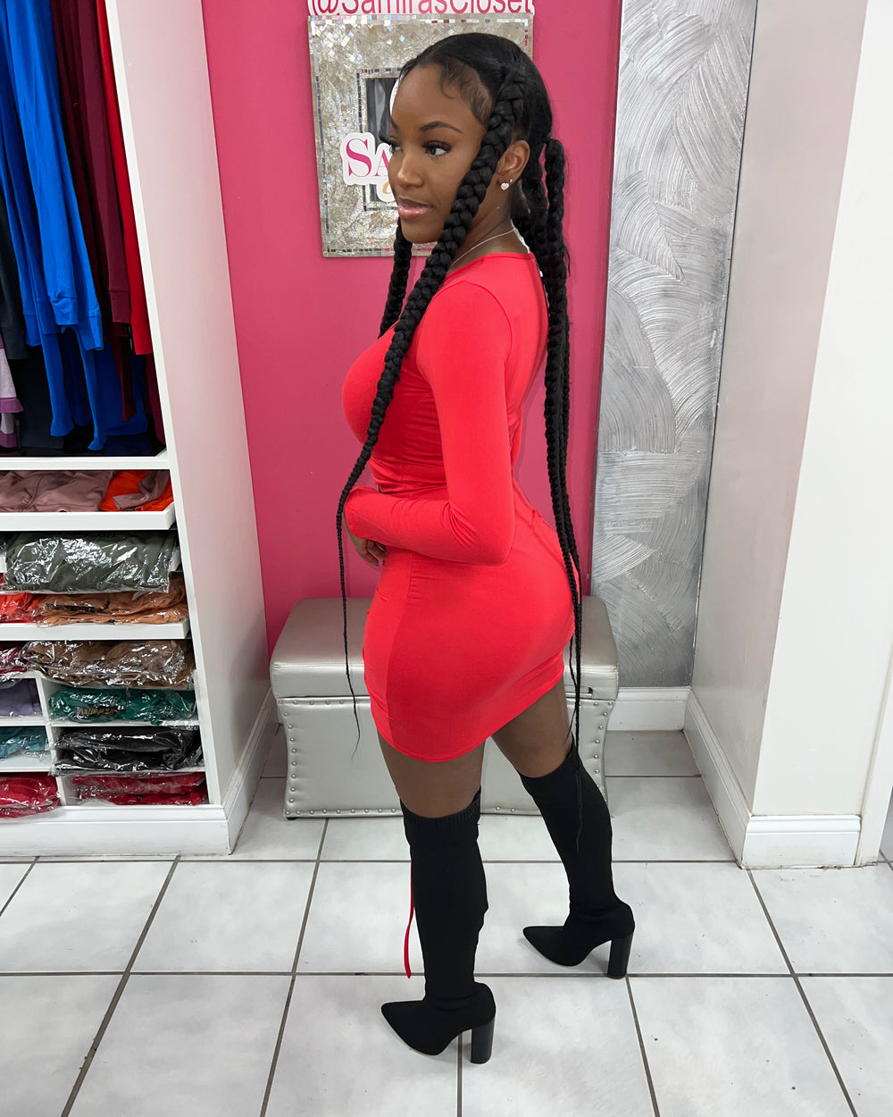 Date Night Fitted Mini Dress-Red