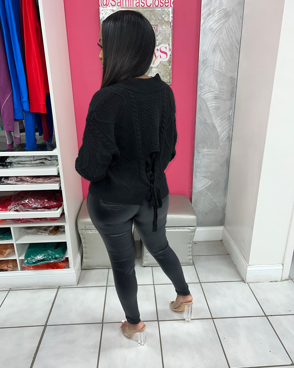 Metallic Extra Stretch Denim-Black