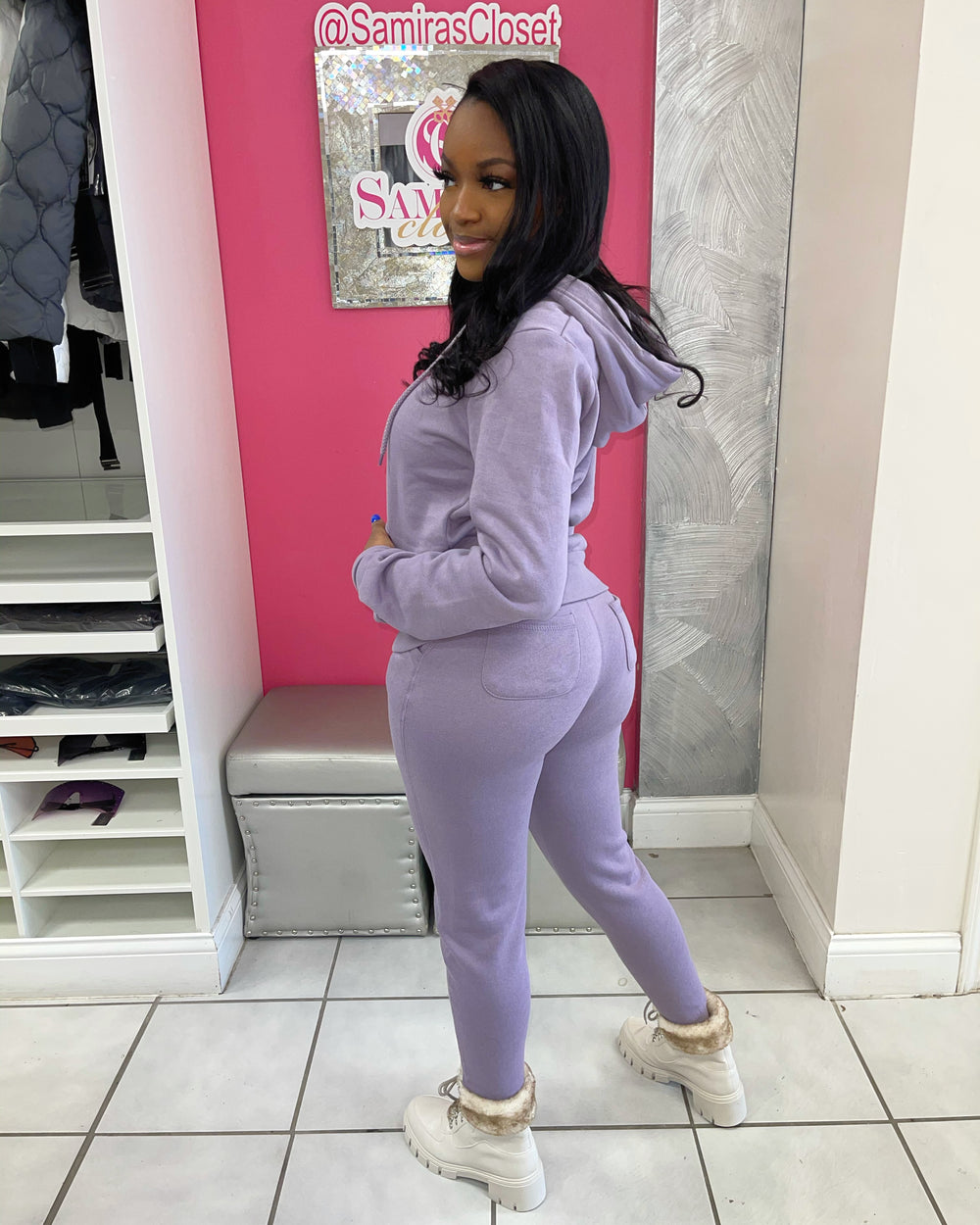 Pull-Over Fleece Hoody Set- Dusty Purple
