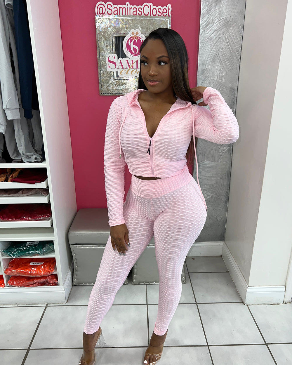 Crop Bombshell Active Set-Pink