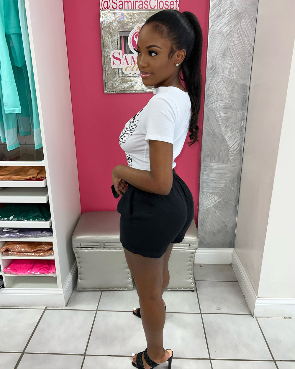 Button Down Waist tie shorts-Black