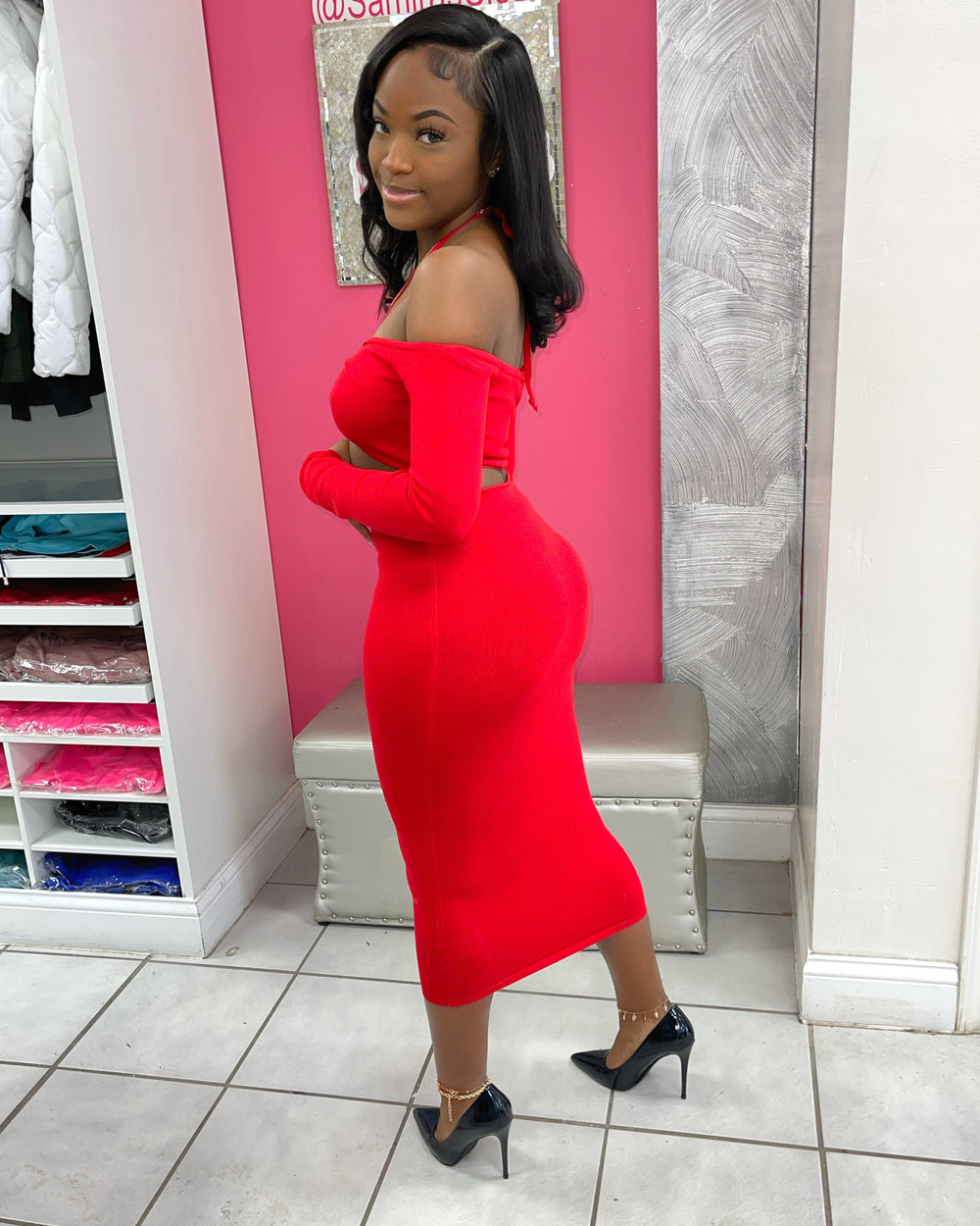 Halter Tie Dress-Red