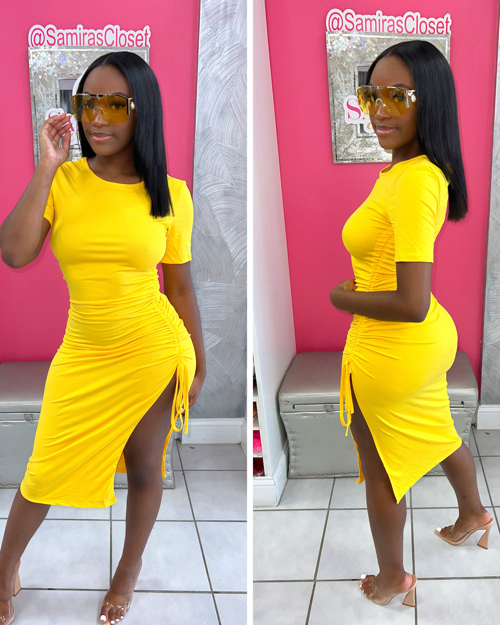 Side Scrunch Dress-Daffodil