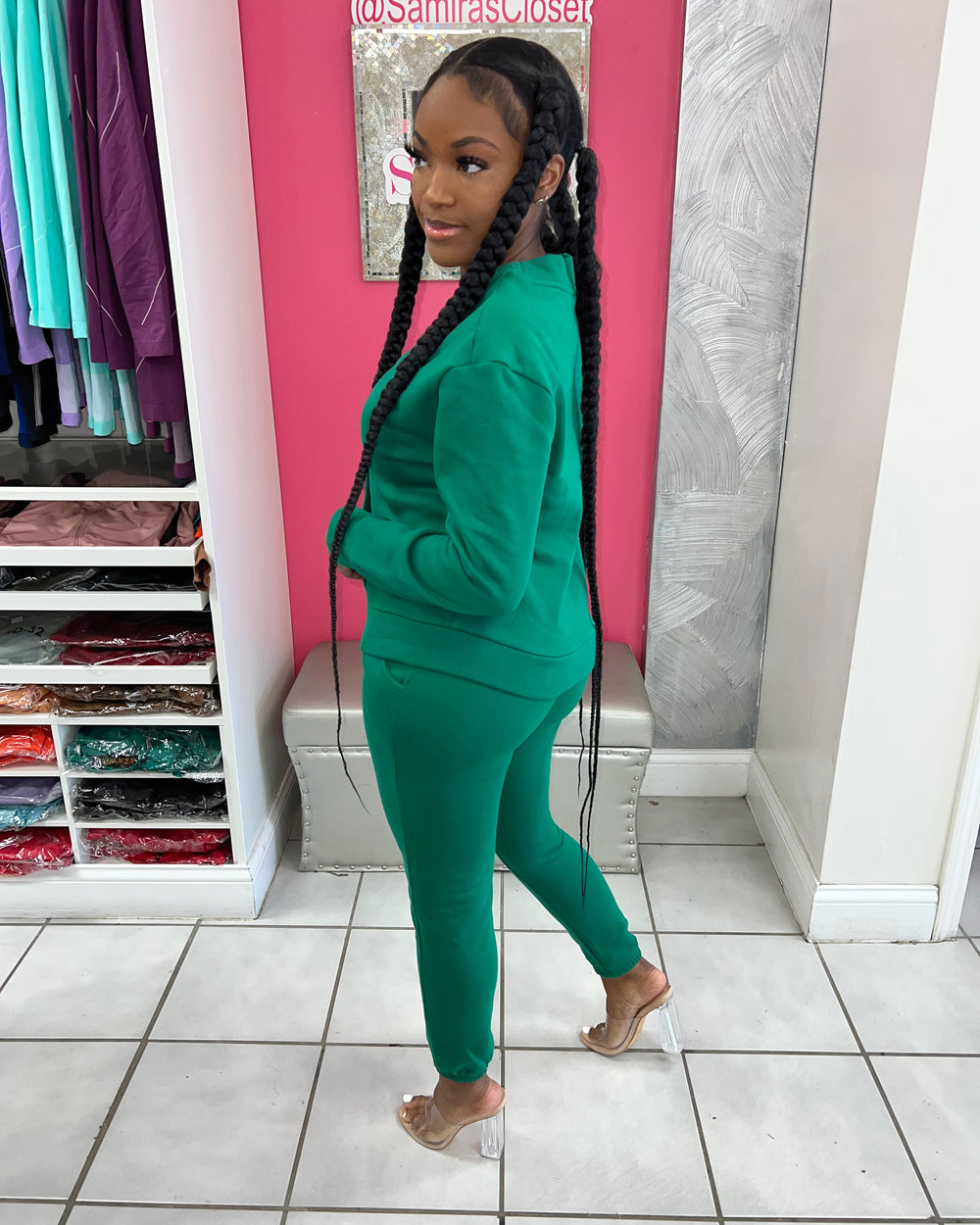 Cassie Button Jogger-Green