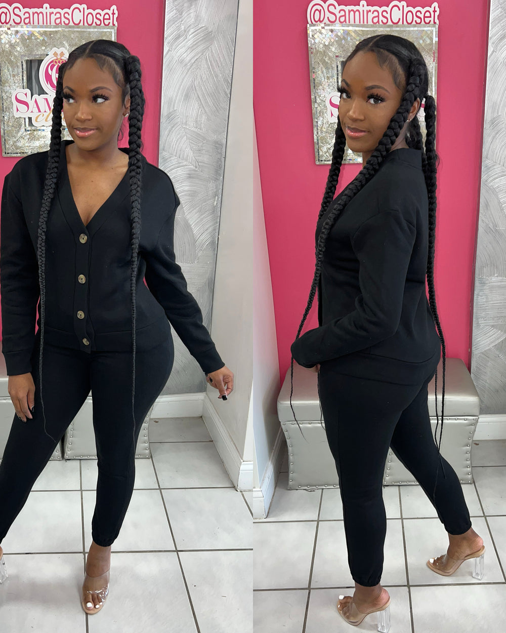 Cassie Button Jogger-Black