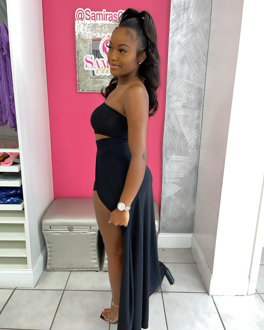 Tube Top Skort Maxi Set-Black