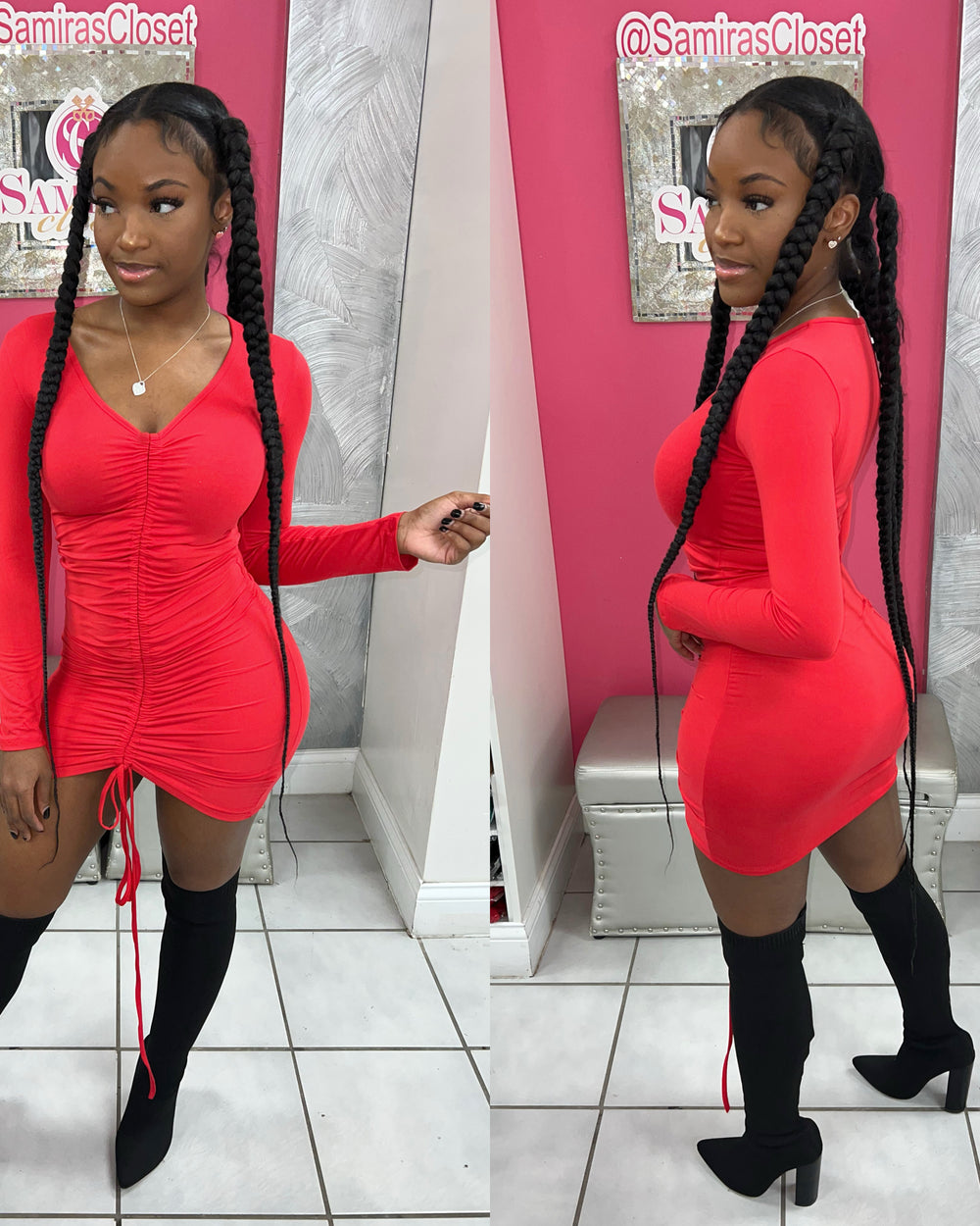 Date Night Fitted Mini Dress-Red