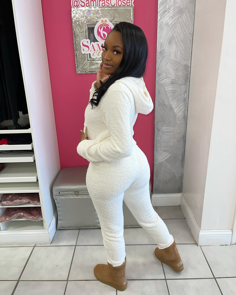 Cozy Full Zip Hoodie & Jogger Set-Cream