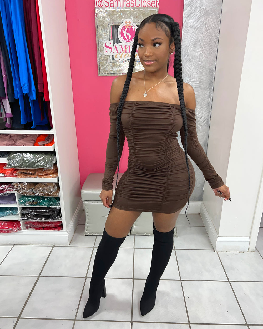 Beauty Secret Mini Dress-Chocolate