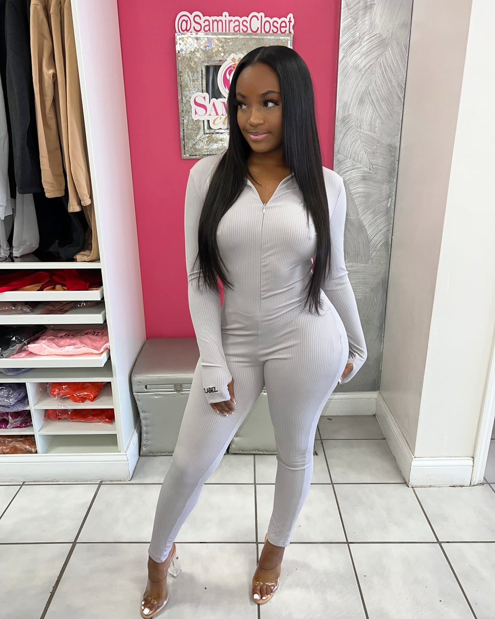 Lucky Label Jumpsuit-Gray