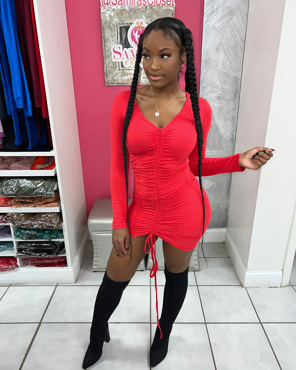 Date Night Fitted Mini Dress-Red