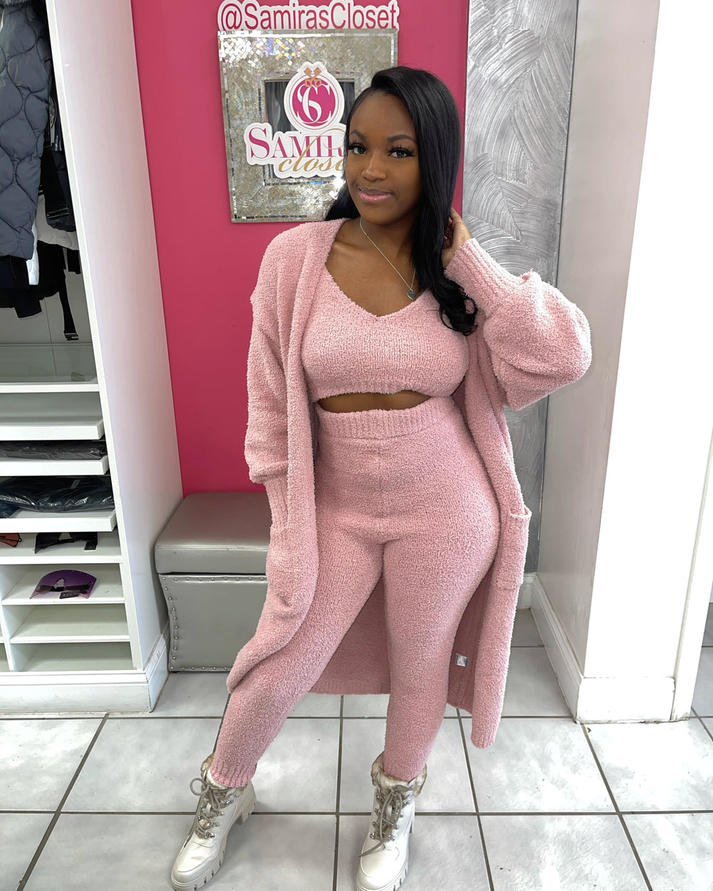Cozy 3 Pc Duster Set-Rose