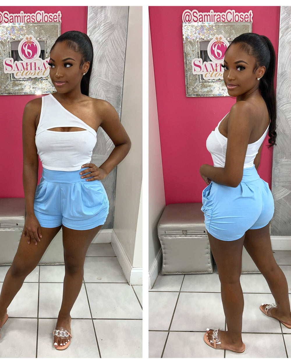 Cool Me Down Shorts-Dusty Blue