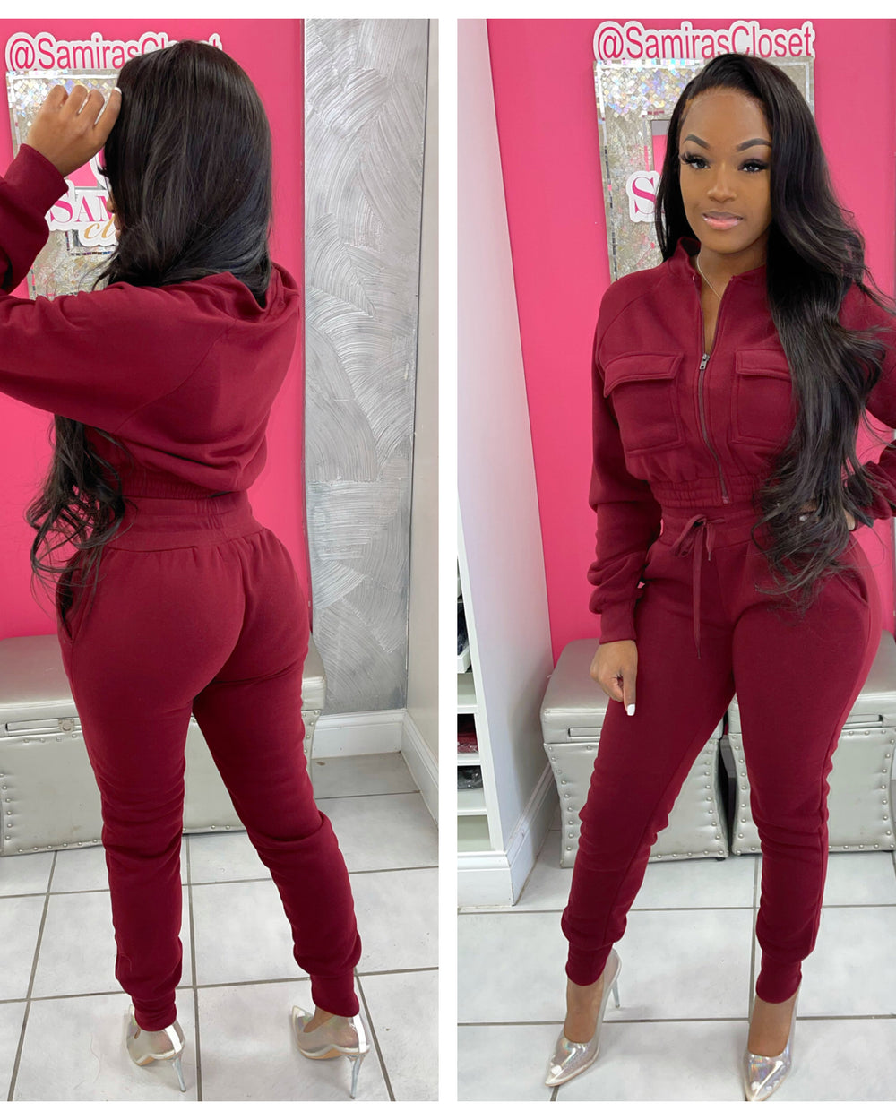 Cargo Styled Crop Jogger Set- Burgundy