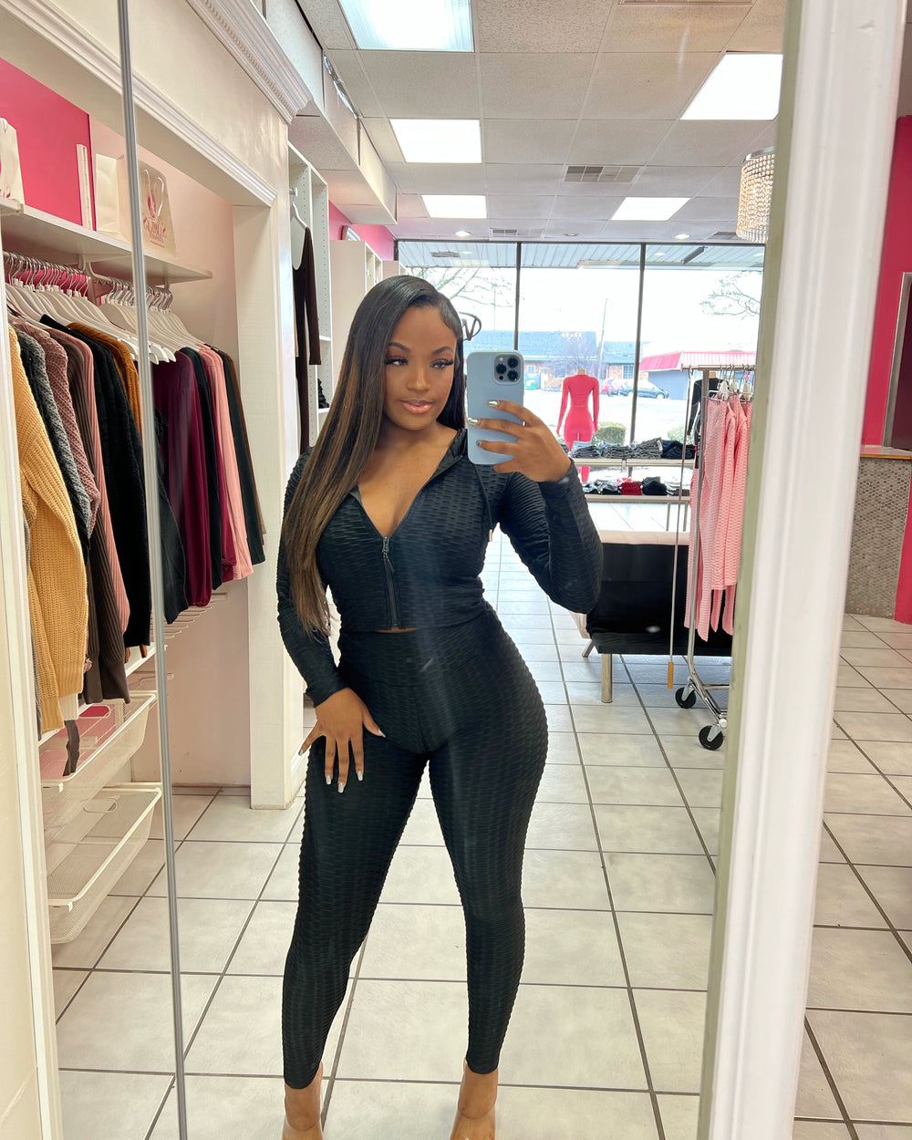 Crop Bombshell Active Set-Black