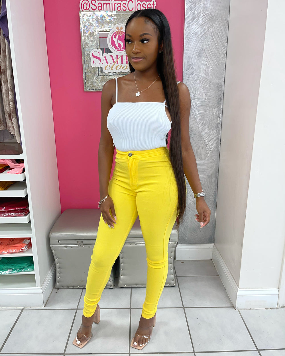Extra Stretch Highwaisted Denim-Yellow