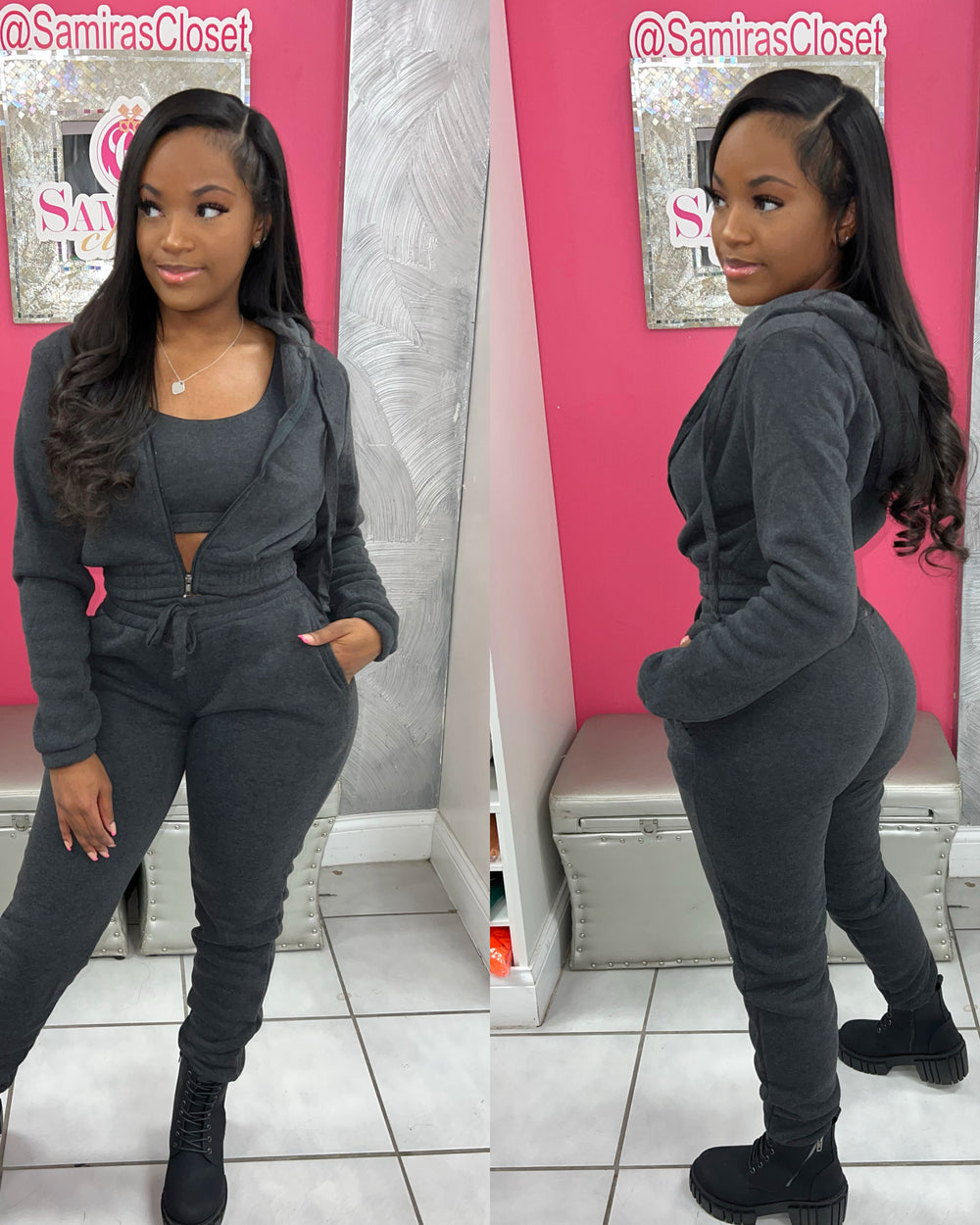 Set The Mood 3pc Jogger Set-Charcoal