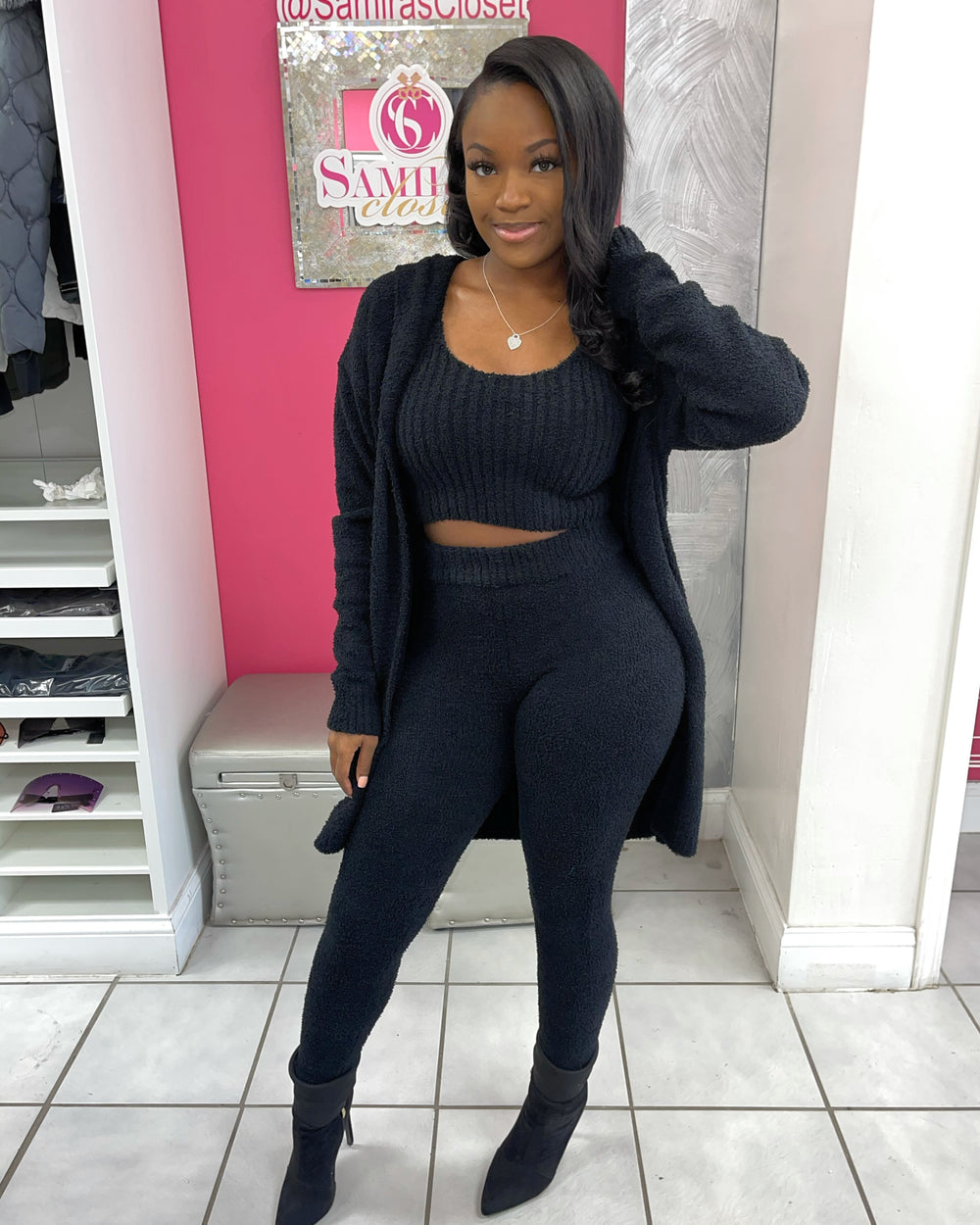 Cozy 3 Pc Duster Set-Black