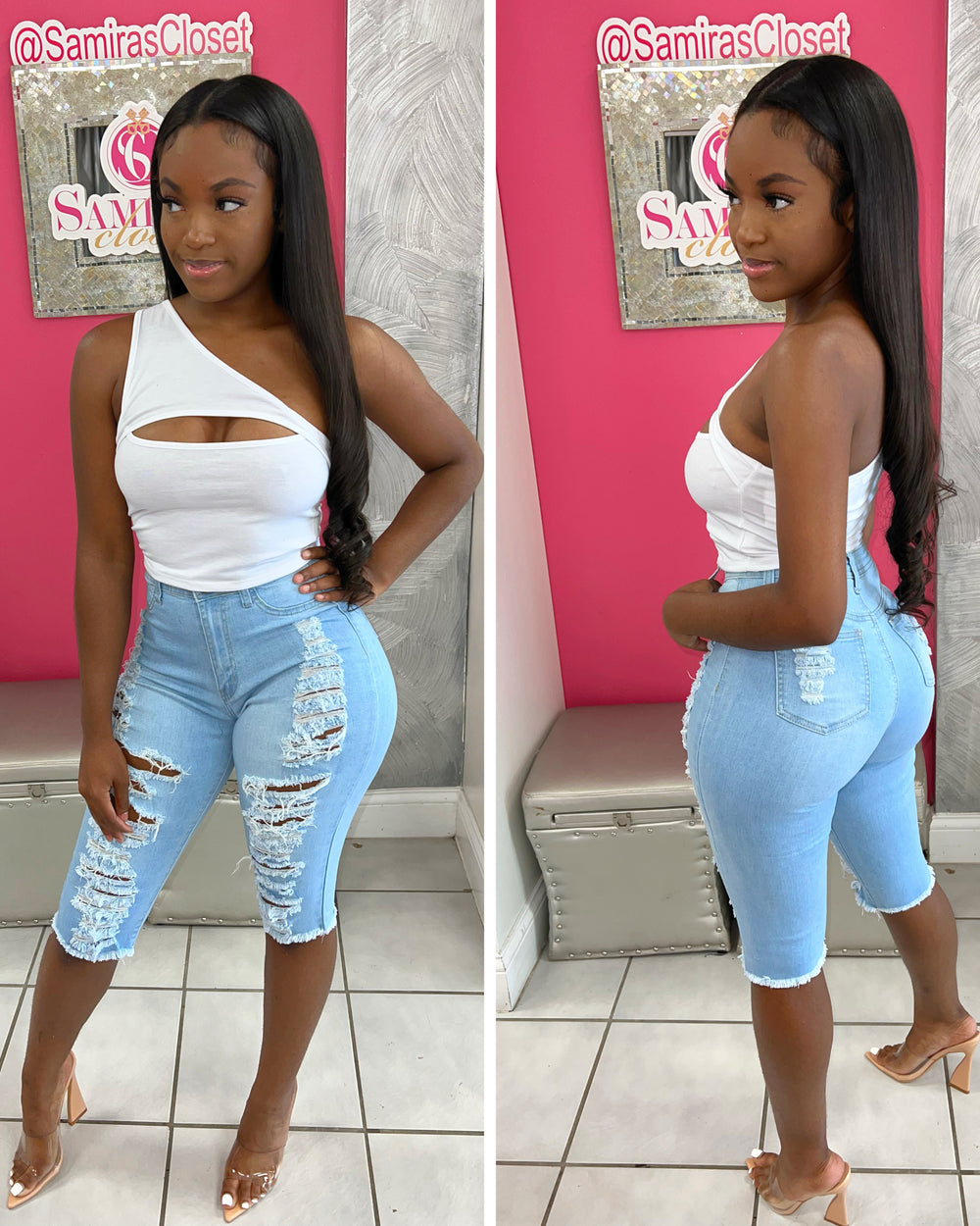 Extra Stretch Denim Bermuda Shorts-Light Denim