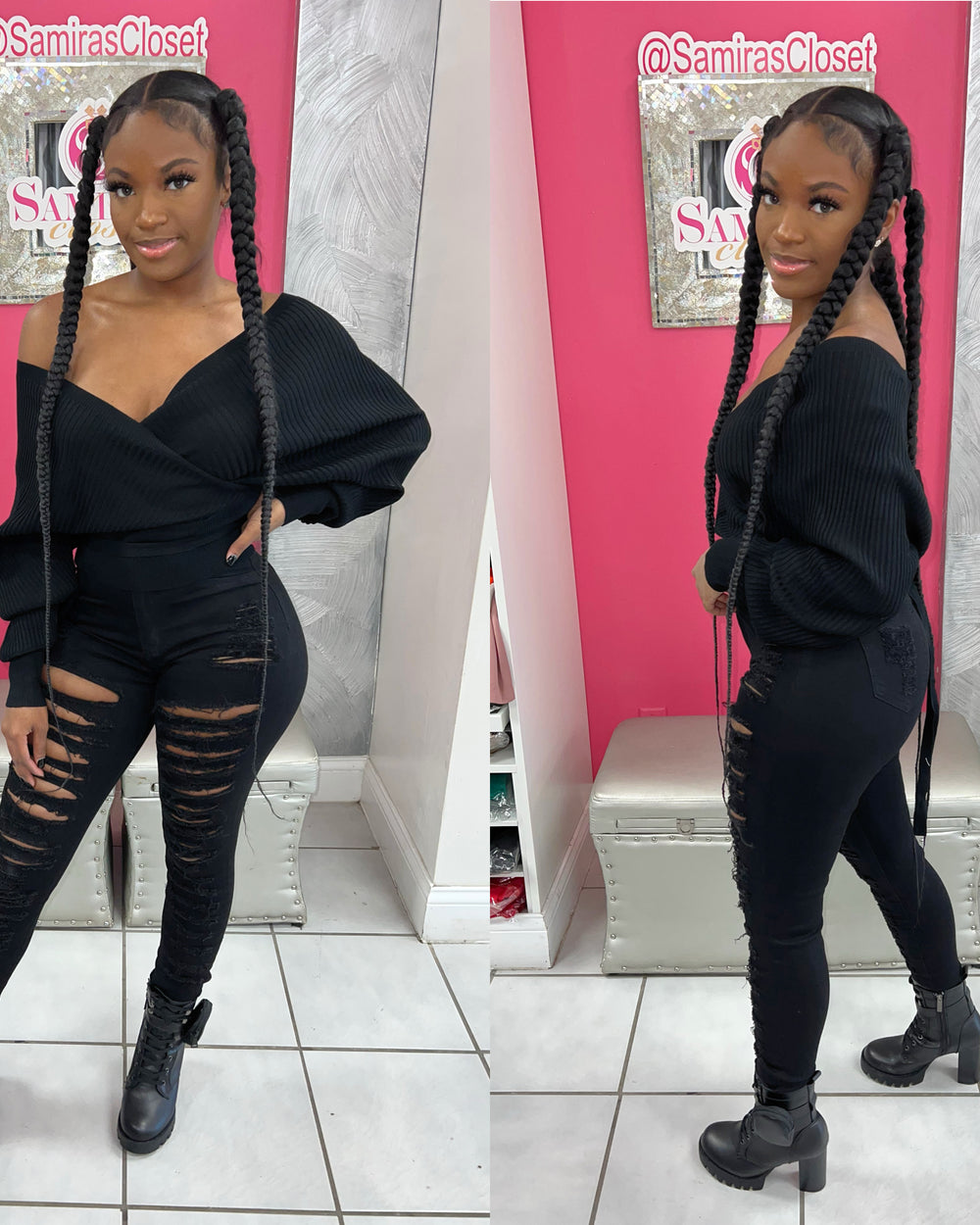 Tied Up Ribbed Sweater-Black