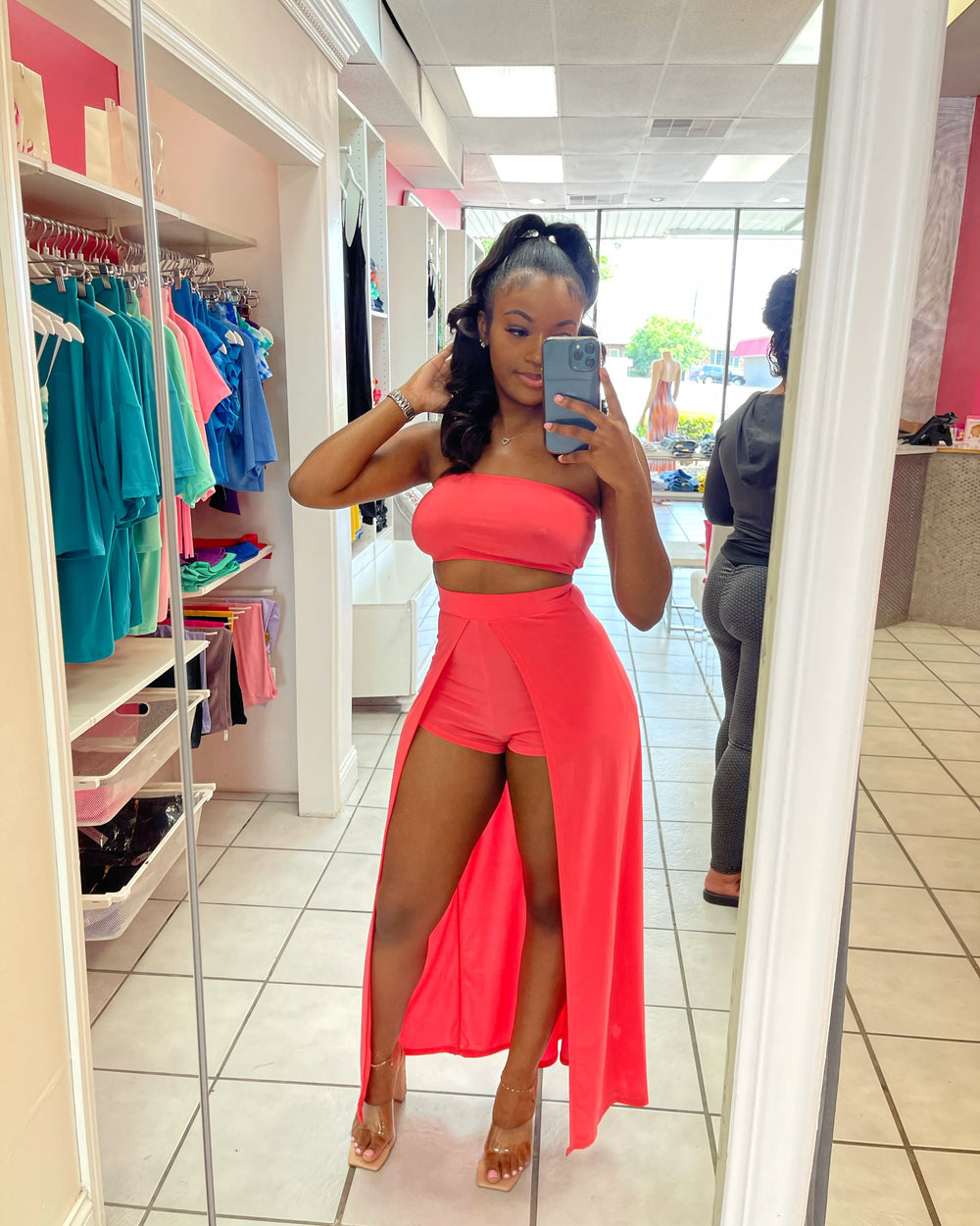 Tube Top Skort Maxi Set-Coral