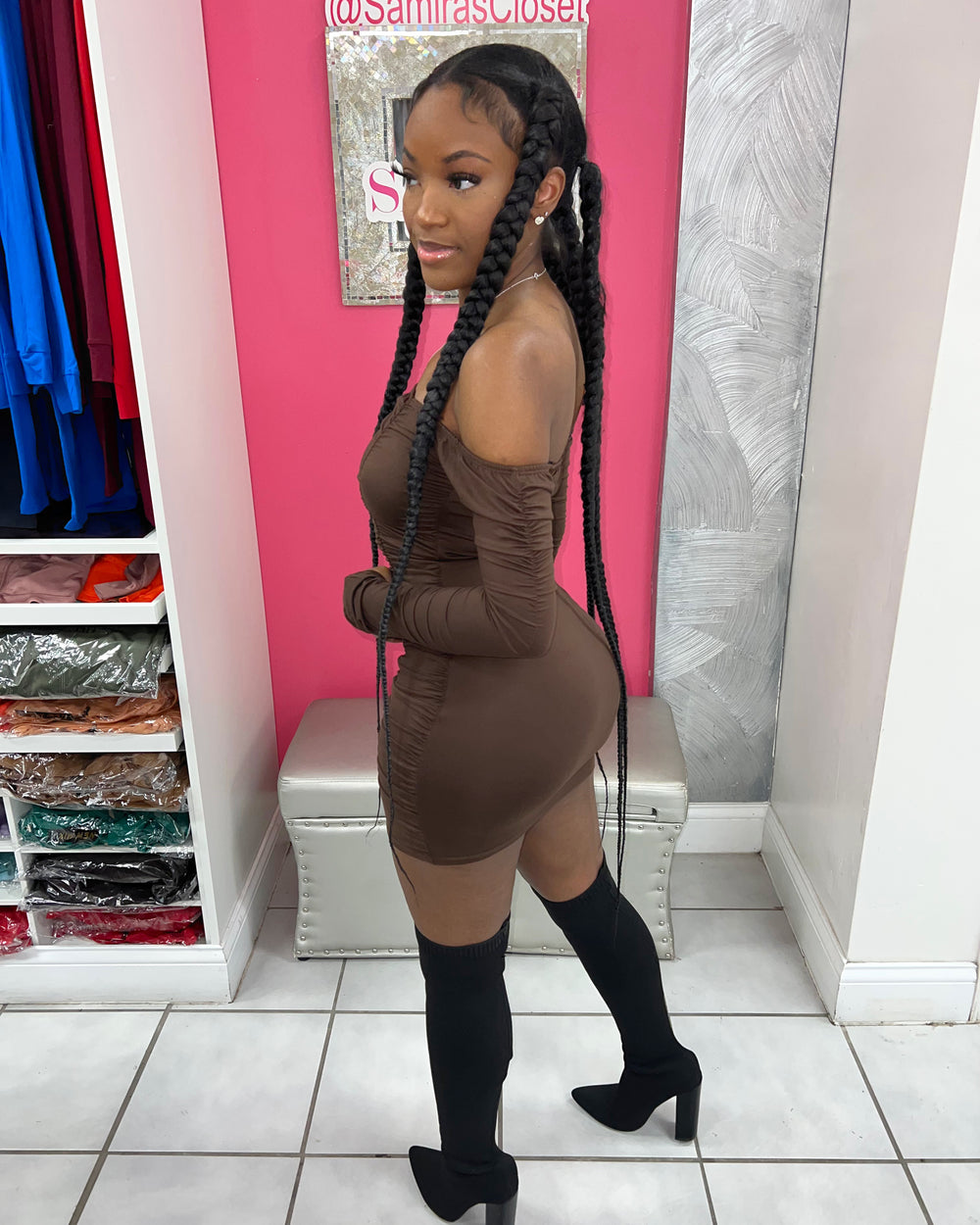 Beauty Secret Mini Dress-Chocolate