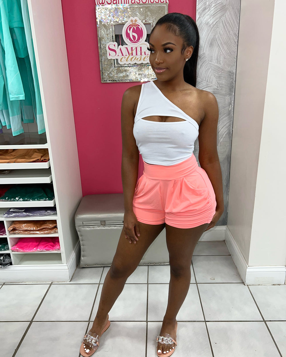 Cool Me Down Shorts-Coral