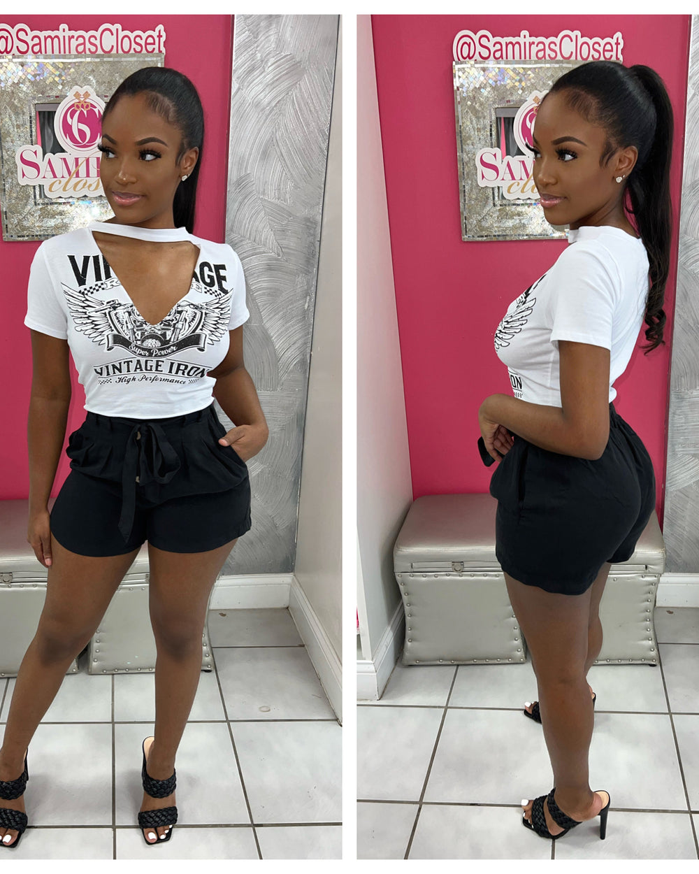 Button Down Waist tie shorts-Black