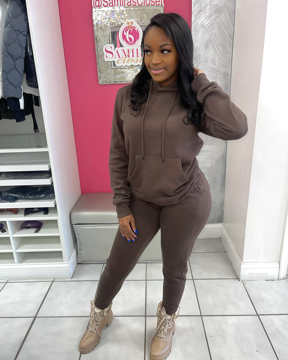 Pull-Over Fleece Hoody Set- Brown