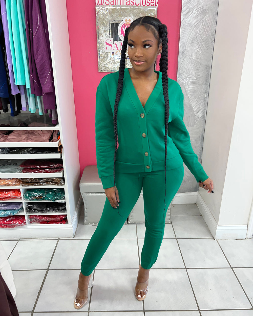 Cassie Button Jogger-Green