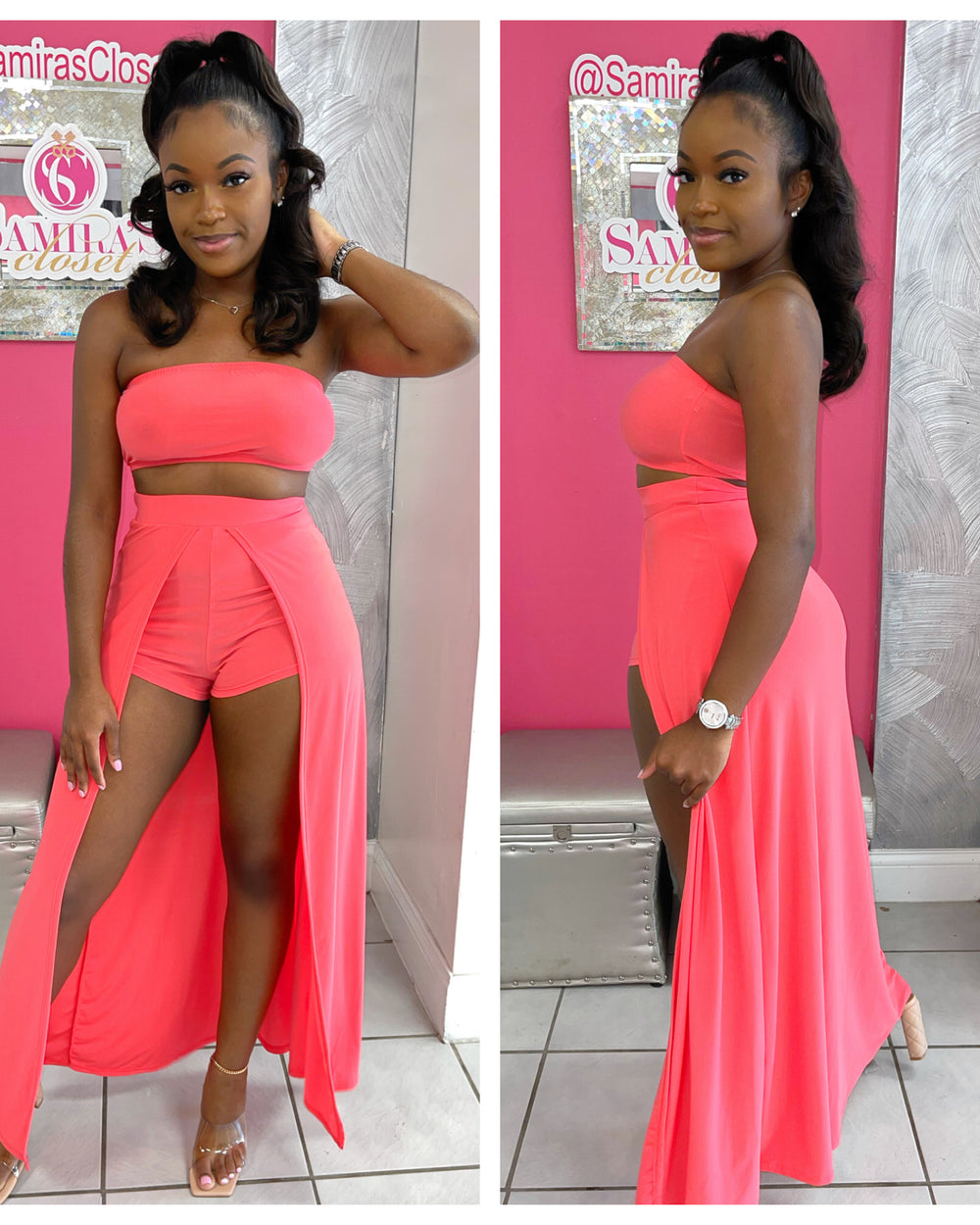 Tube Top Skort Maxi Set-Coral