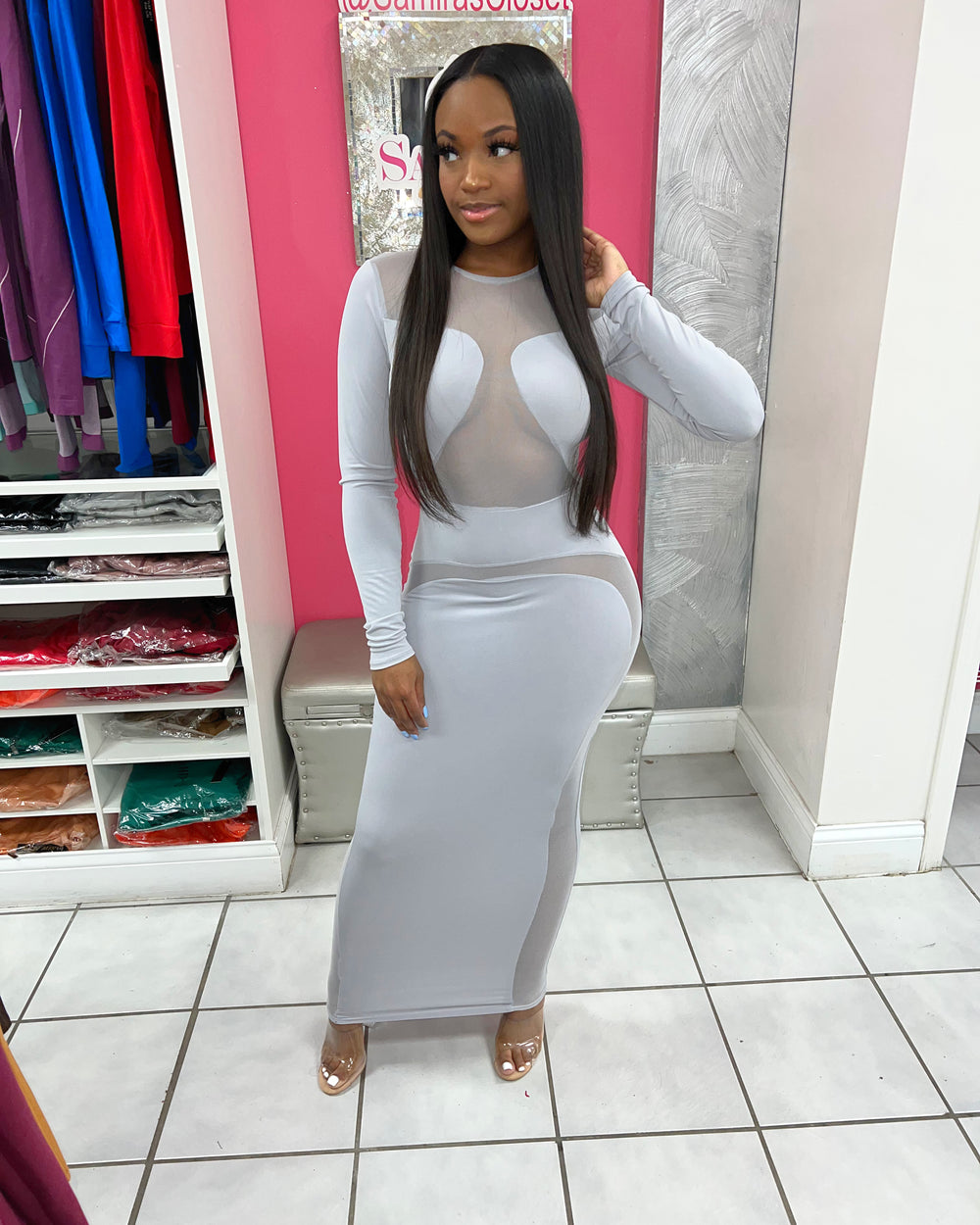Body Talk Pencil Dress-Silver