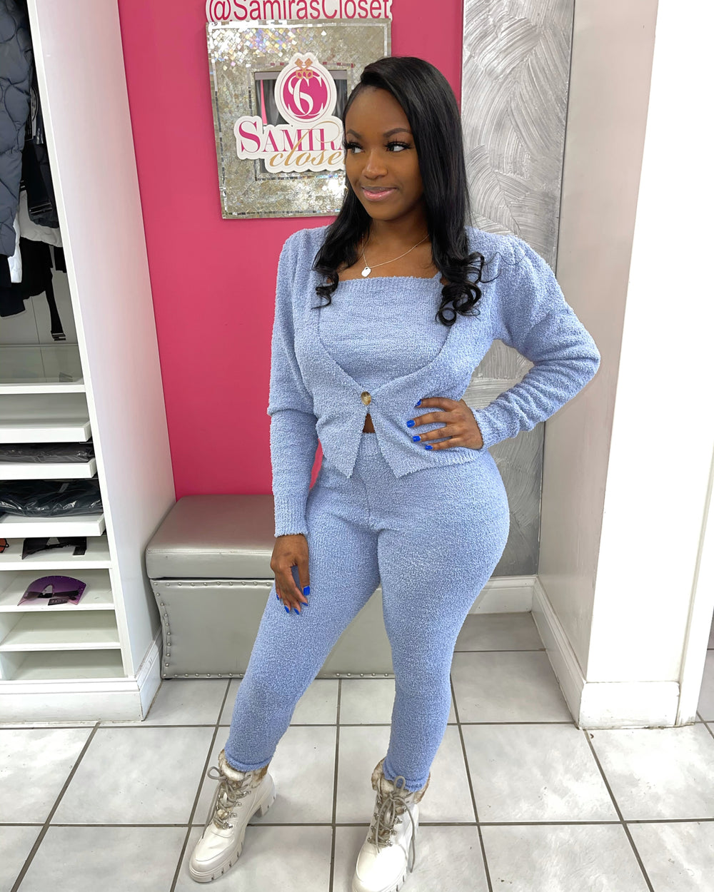 3 Pc Cozy Sweater Set-Dusty Blue