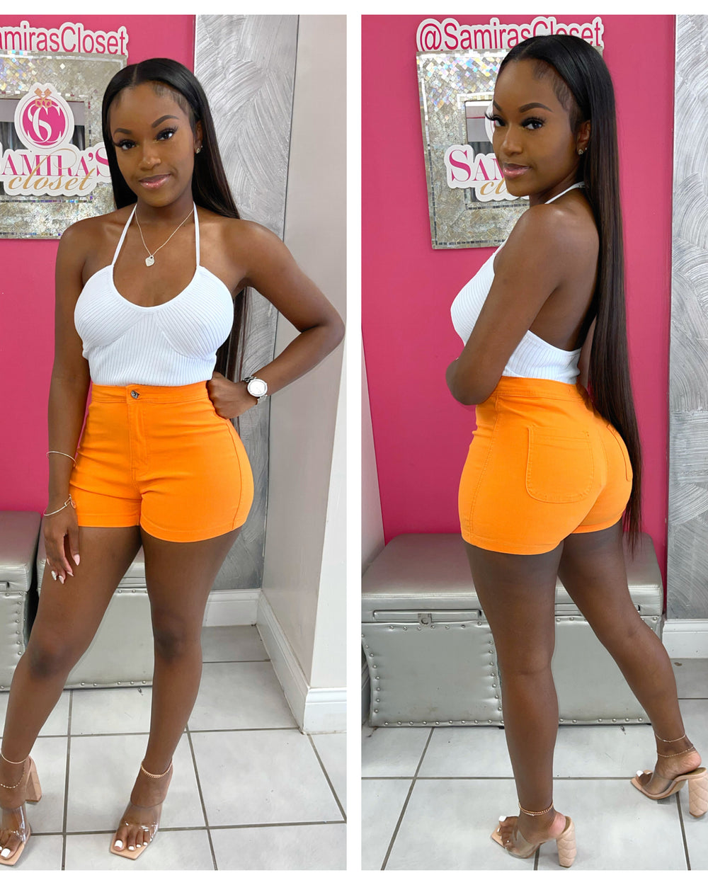 Extra Stretch Highwaisted Shorts-Orange
