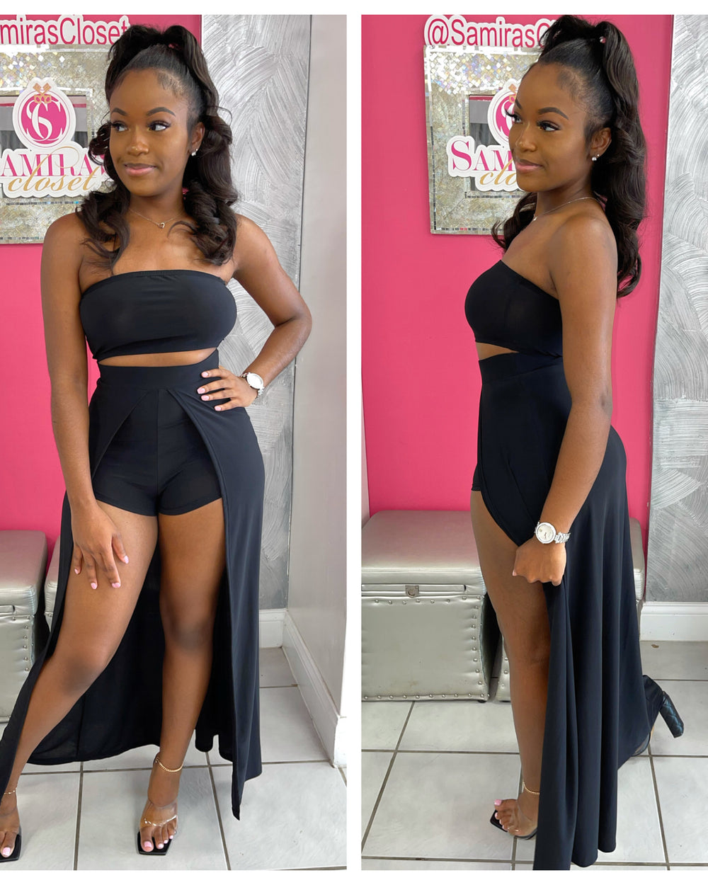 Tube Top Skort Maxi Set-Black