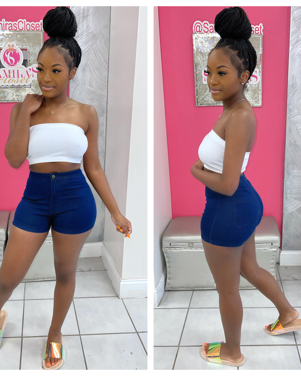 Extra Stretch Highwaisted Shorts-Dark denim
