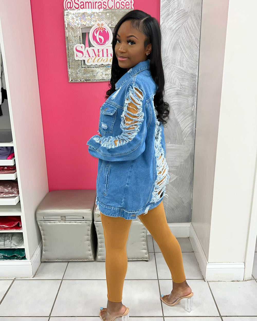All Over Distressed Denim Jacket