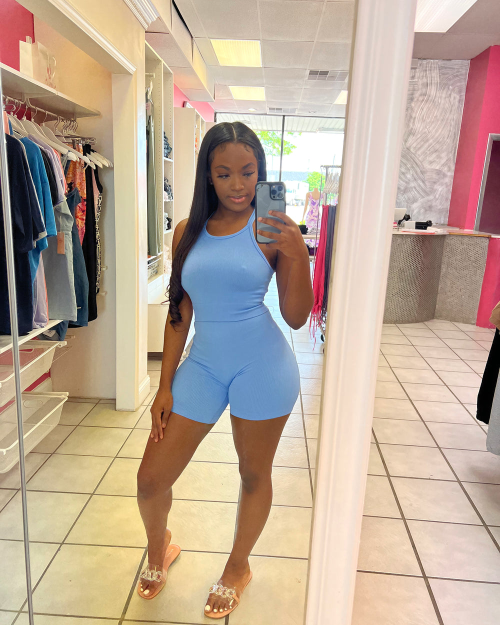 Weekend Vibes Biker Set-baby Blue