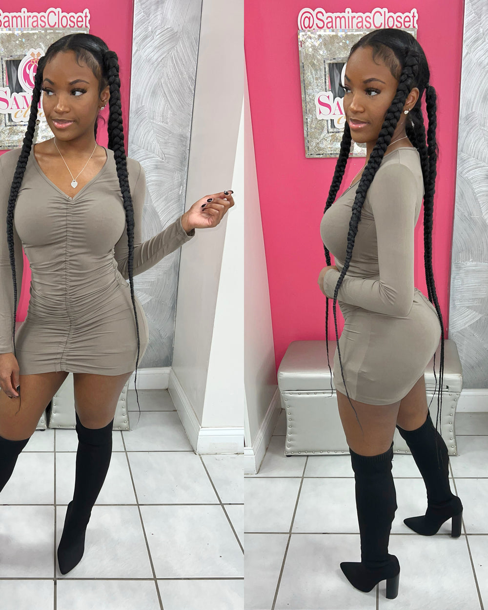 Date Night Fitted Mini Dress-Taupe