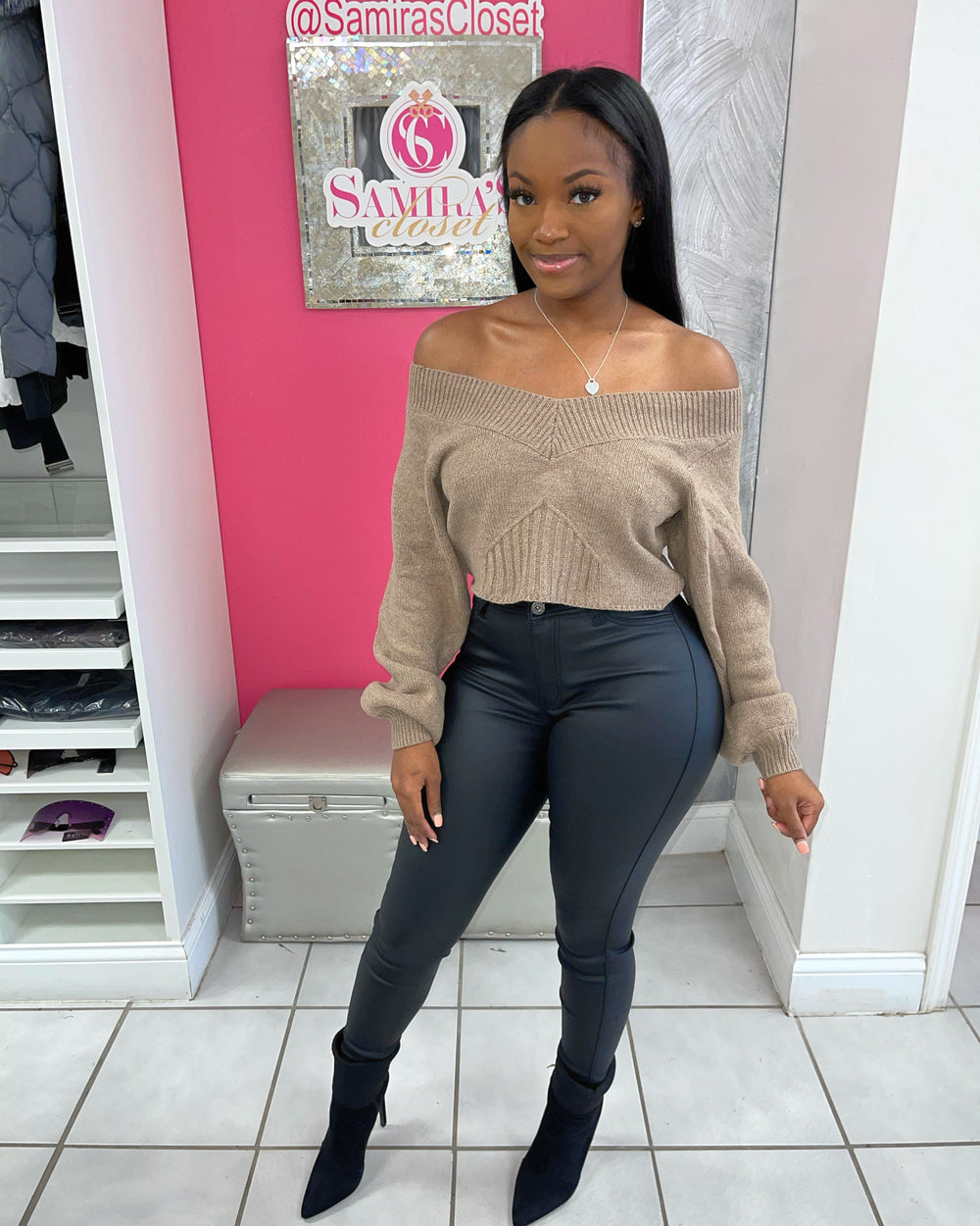 Princess Sleeve Sweater-Taupe