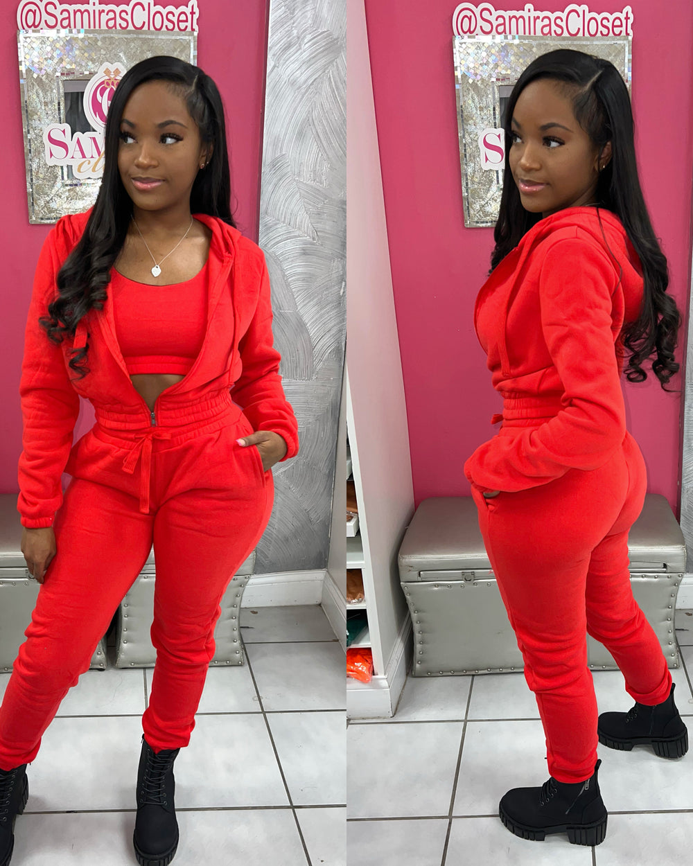 Set The Mood 3pc Jogger Set-Red