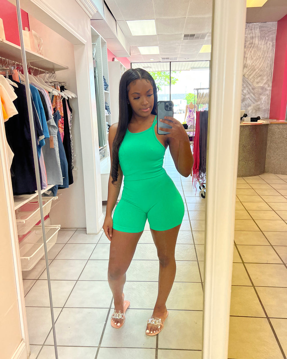 Weekend Vibes Biker Set-Green