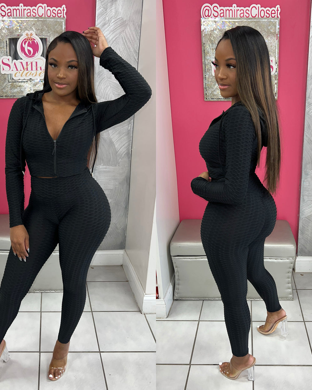 Crop Bombshell Active Set-Black