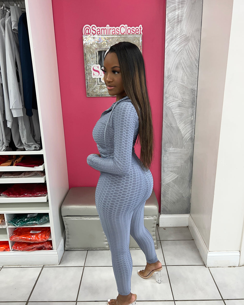 Crop Bombshell Active Set-Light Gray