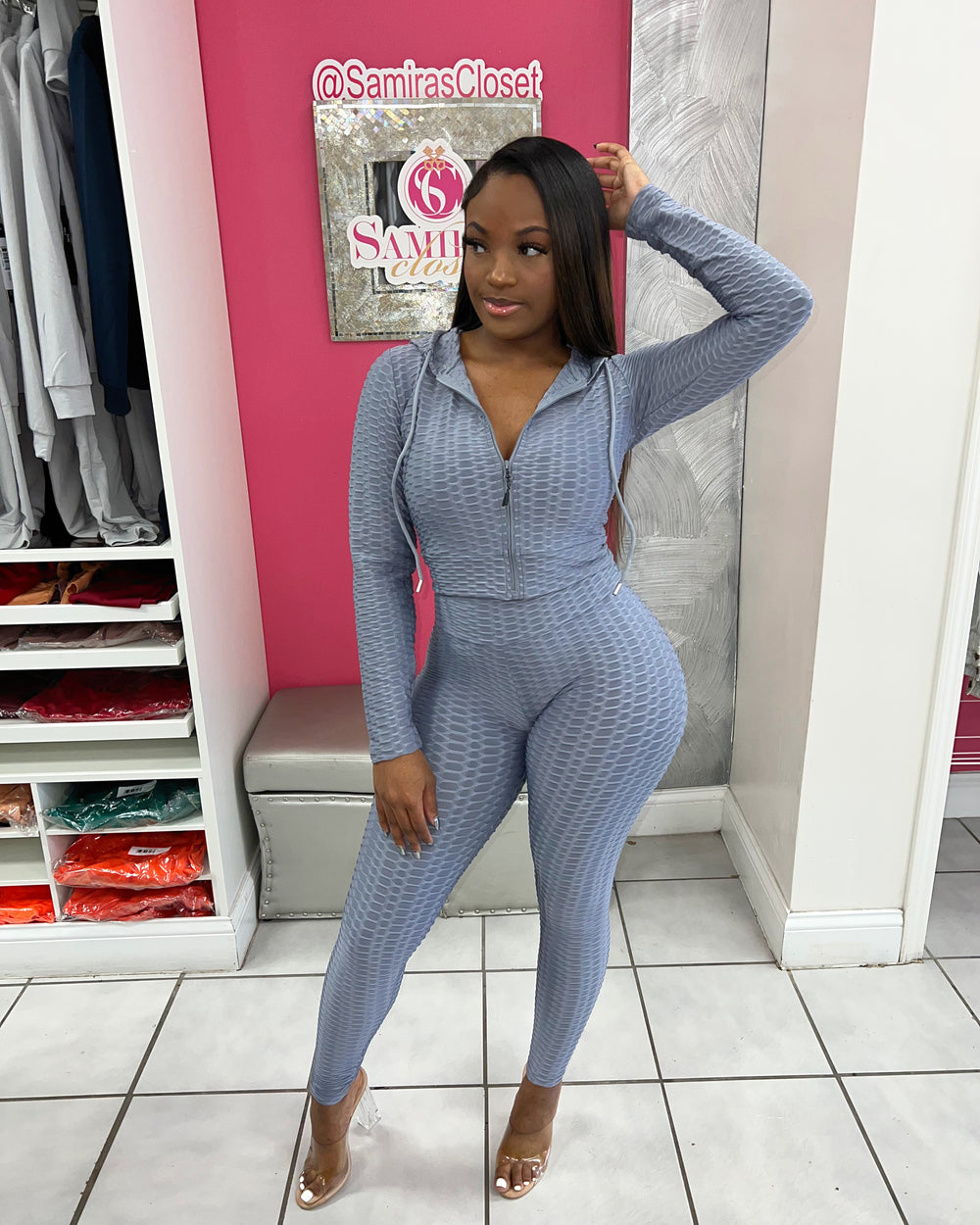 Crop Bombshell Active Set-Light Gray