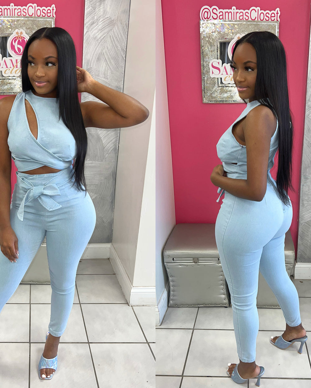 Double Date Denim Jumpsuit-Medium Wash