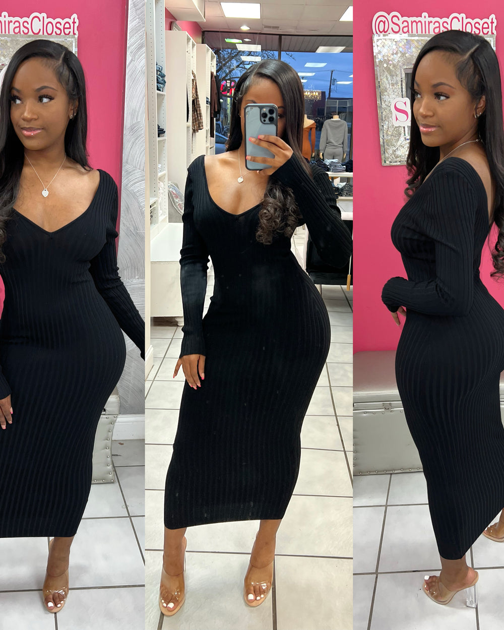 Body Sculpting Sweater Dress-Black